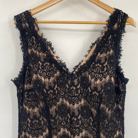 Betsy & Adam Lace Overlay Cocktail Mini Dress Tulle Skirt V Neck Black Cream 16 - Picture 3 of 9